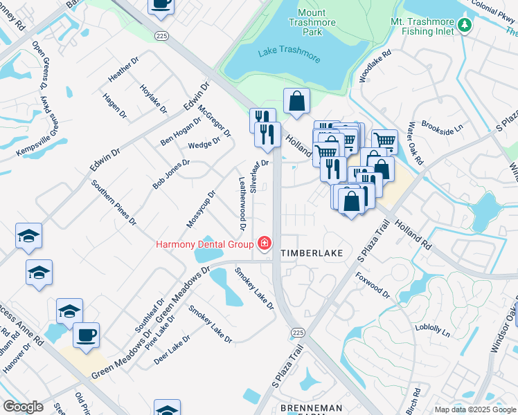 map of restaurants, bars, coffee shops, grocery stores, and more near 4317 Mountainleaf Court in Virginia Beach