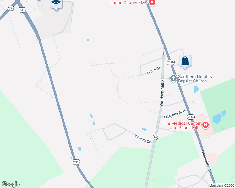 map of restaurants, bars, coffee shops, grocery stores, and more near in Russellville