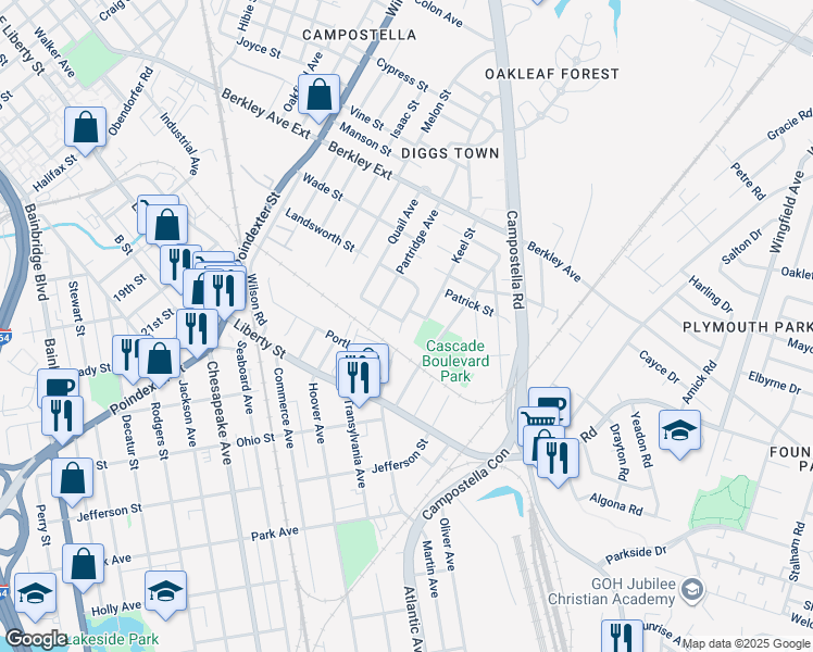map of restaurants, bars, coffee shops, grocery stores, and more near 901 Westgate Court in Chesapeake