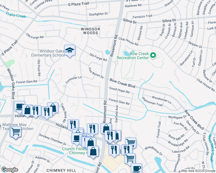 map of restaurants, bars, coffee shops, grocery stores, and more near 637 South Rosemont Road in Virginia Beach