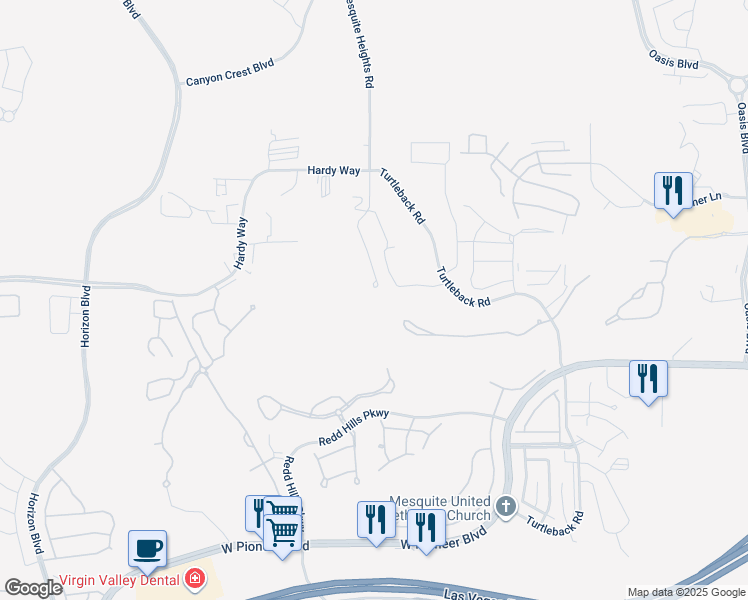 map of restaurants, bars, coffee shops, grocery stores, and more near 697 Cinco Court in Mesquite