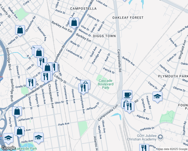 map of restaurants, bars, coffee shops, grocery stores, and more near 901 Westgate Court in Chesapeake