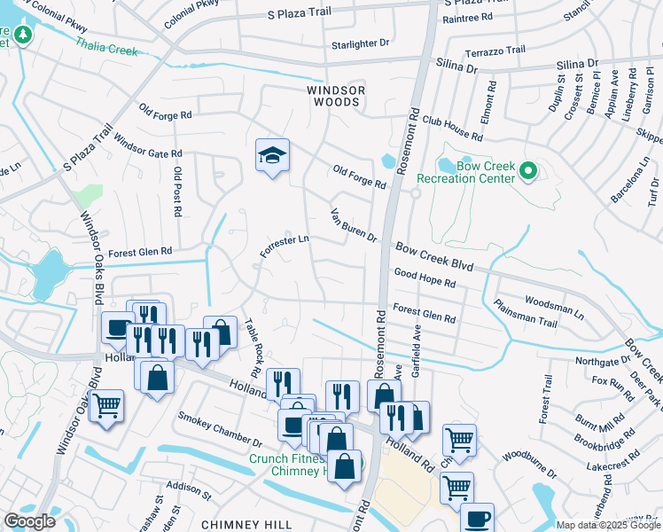 map of restaurants, bars, coffee shops, grocery stores, and more near 3645 Walnut Hill Road in Virginia Beach
