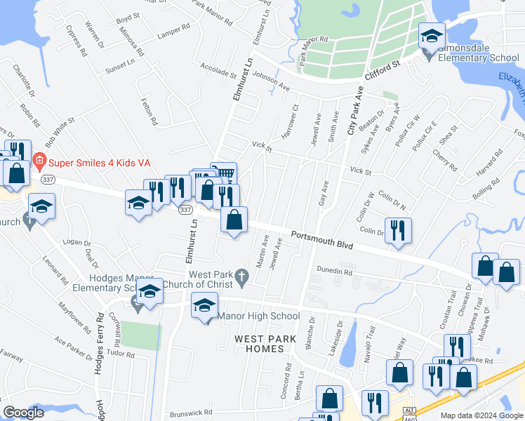 map of restaurants, bars, coffee shops, grocery stores, and more near 4 Maurice Avenue in Portsmouth