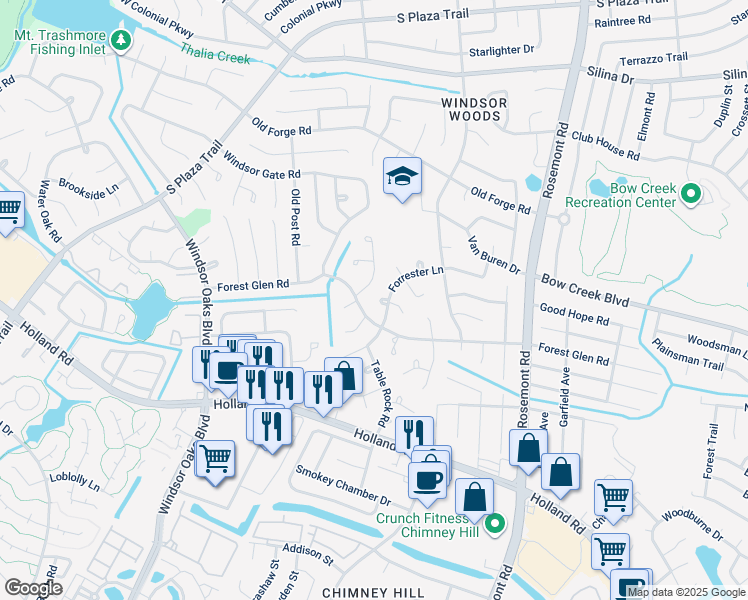 map of restaurants, bars, coffee shops, grocery stores, and more near 600 Oak Grove Court in Virginia Beach