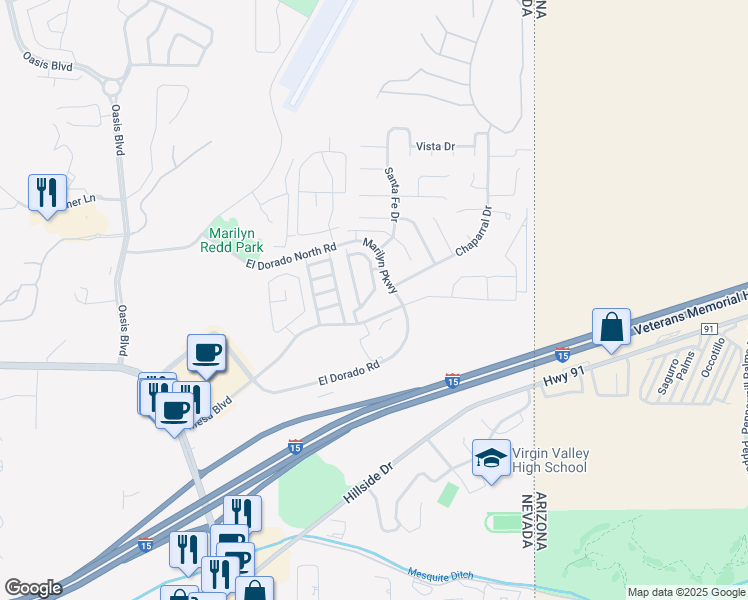 map of restaurants, bars, coffee shops, grocery stores, and more near 728 Peartree Lane in Mesquite