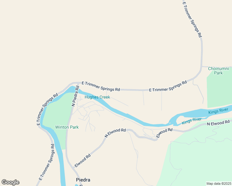 map of restaurants, bars, coffee shops, grocery stores, and more near 25497 East Trimmer Springs Road in Sanger