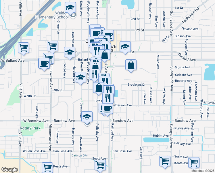 map of restaurants, bars, coffee shops, grocery stores, and more near 841 Clovis Ave in Clovis