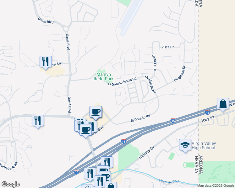 map of restaurants, bars, coffee shops, grocery stores, and more near 443 Terry Lane in Mesquite