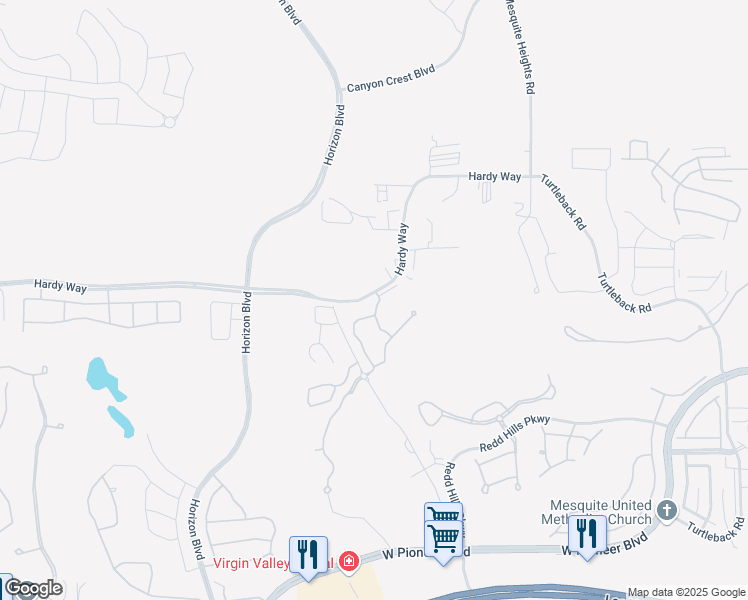 map of restaurants, bars, coffee shops, grocery stores, and more near 795 Hardy Way in Mesquite