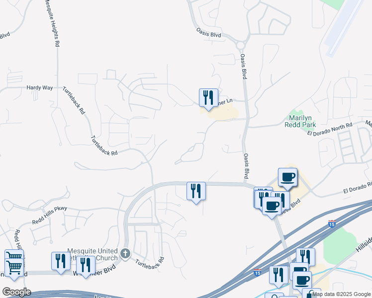 map of restaurants, bars, coffee shops, grocery stores, and more near 257 Pinnacle Court in Mesquite