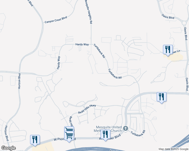 map of restaurants, bars, coffee shops, grocery stores, and more near 693 Cinco Court in Mesquite