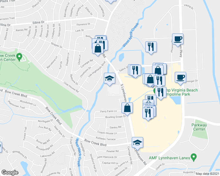 map of restaurants, bars, coffee shops, grocery stores, and more near 601 South Lynnhaven Road in Virginia Beach