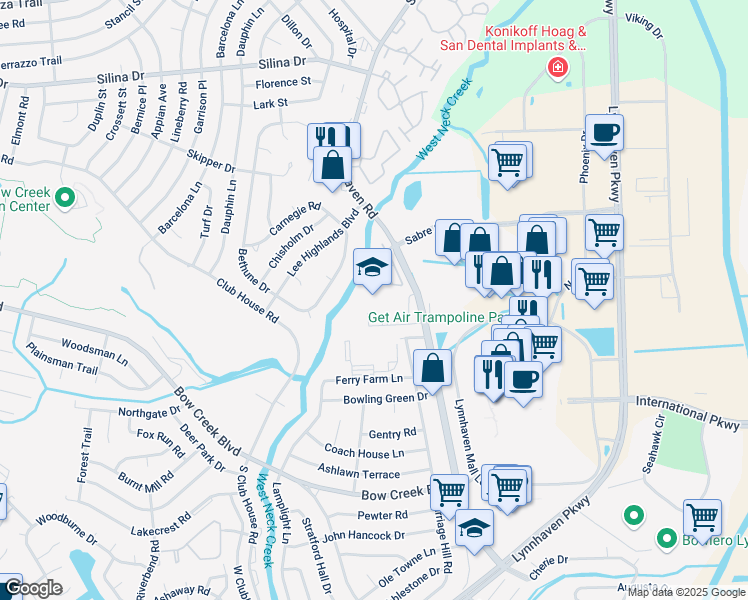 map of restaurants, bars, coffee shops, grocery stores, and more near 601 South Lynnhaven Road in Virginia Beach
