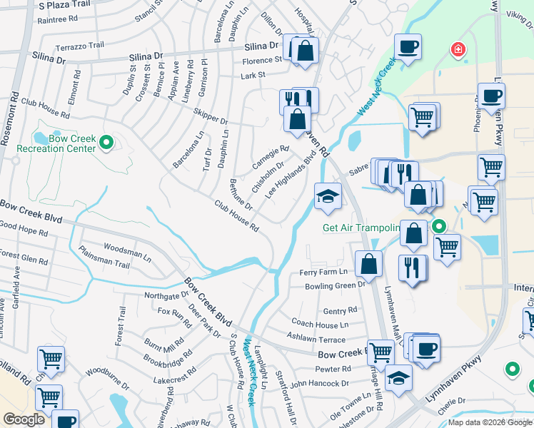 map of restaurants, bars, coffee shops, grocery stores, and more near 465 Lee Highlands Boulevard in Virginia Beach