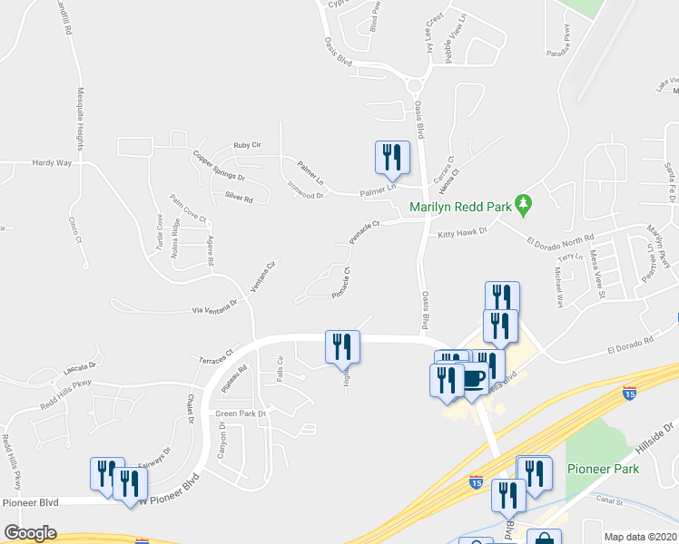 map of restaurants, bars, coffee shops, grocery stores, and more near 705 Pinnacle Court in Mesquite