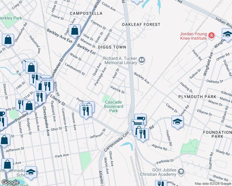 map of restaurants, bars, coffee shops, grocery stores, and more near in 