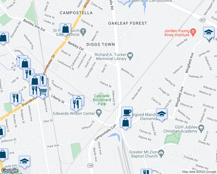 map of restaurants, bars, coffee shops, grocery stores, and more near 1006 Annette Street in Chesapeake