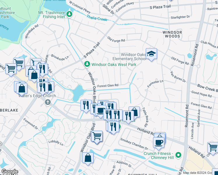 map of restaurants, bars, coffee shops, grocery stores, and more near 3901 Forest Glen Road in Virginia Beach