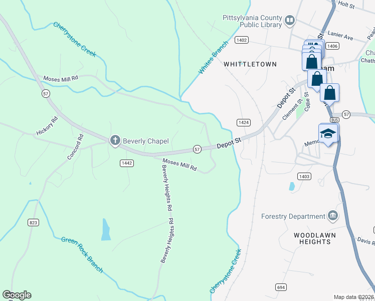map of restaurants, bars, coffee shops, grocery stores, and more near 448 Callands Road in Chatham