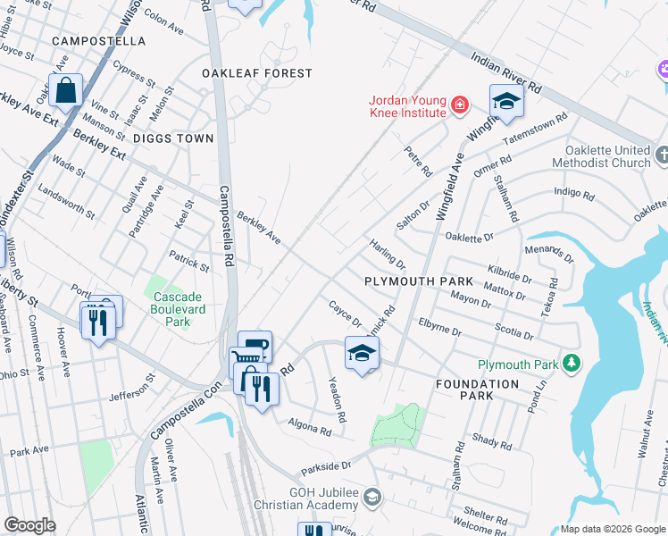 map of restaurants, bars, coffee shops, grocery stores, and more near 1508 Tatemstown Road in Chesapeake