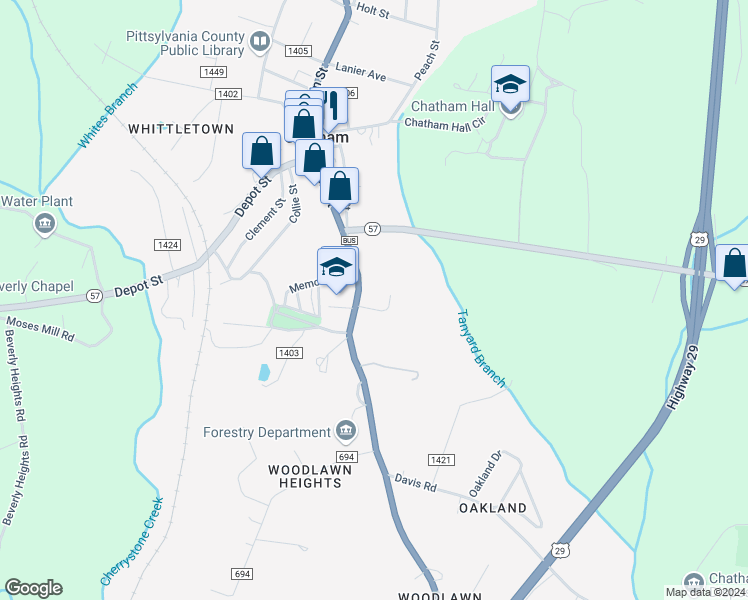 map of restaurants, bars, coffee shops, grocery stores, and more near 100 Old Chatham Elementary Lane in Chatham