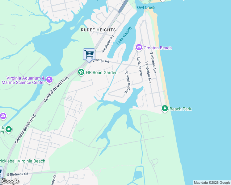 map of restaurants, bars, coffee shops, grocery stores, and more near 513 Croatan Hills Drive in Virginia Beach