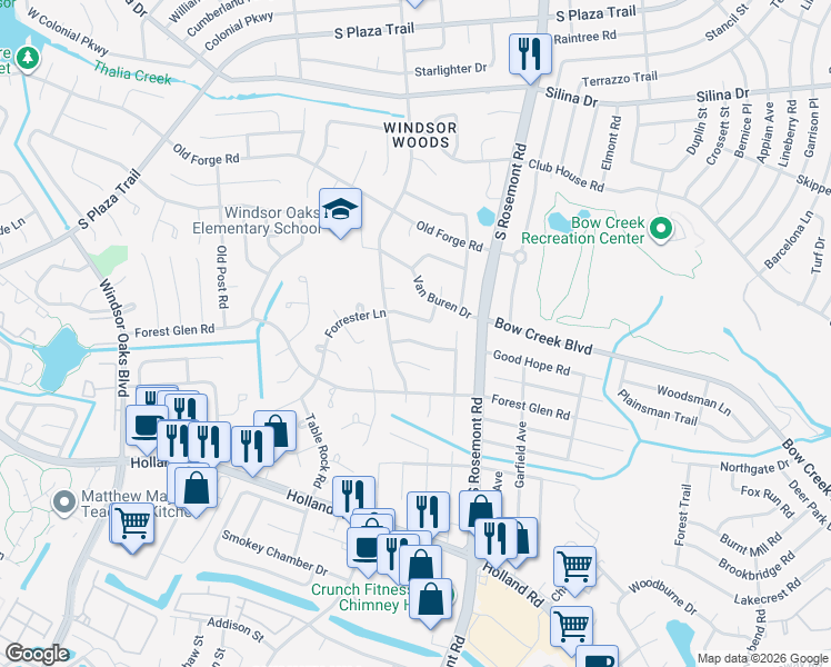 map of restaurants, bars, coffee shops, grocery stores, and more near 628 Presidential Boulevard in Virginia Beach