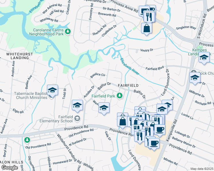 map of restaurants, bars, coffee shops, grocery stores, and more near 637 Ben Bow Drive in Virginia Beach
