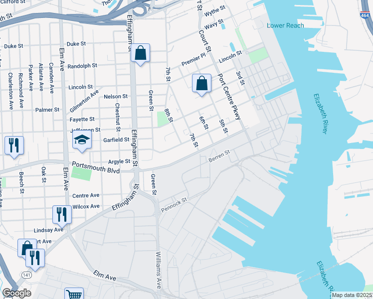 map of restaurants, bars, coffee shops, grocery stores, and more near in Portsmouth