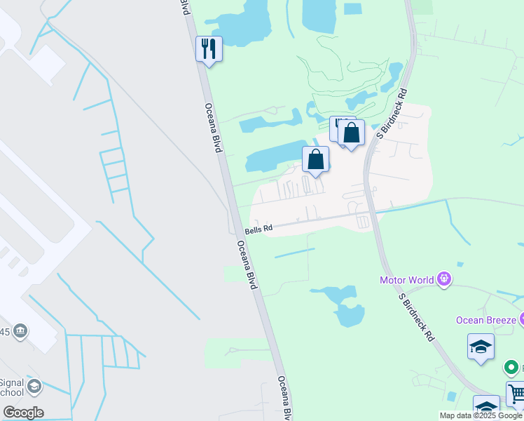 map of restaurants, bars, coffee shops, grocery stores, and more near 1339 Credle Road in Virginia Beach