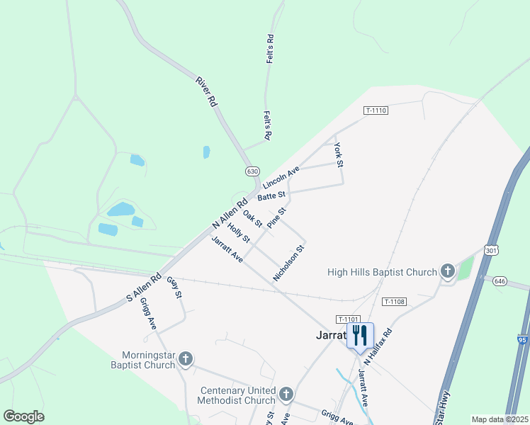 map of restaurants, bars, coffee shops, grocery stores, and more near 200 Carey Street in Jarratt