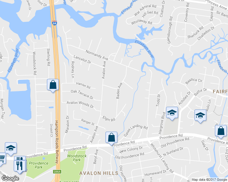 map of restaurants, bars, coffee shops, grocery stores, and more near 601 Baden Avenue in Virginia Beach