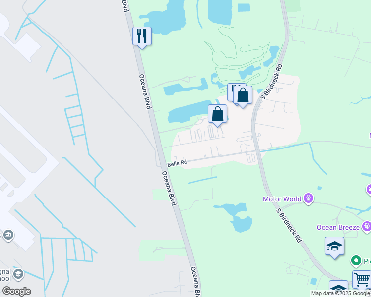 map of restaurants, bars, coffee shops, grocery stores, and more near 1339 Credle Road in Virginia Beach