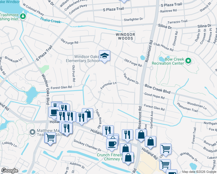 map of restaurants, bars, coffee shops, grocery stores, and more near 3713 Forrester Lane in Virginia Beach