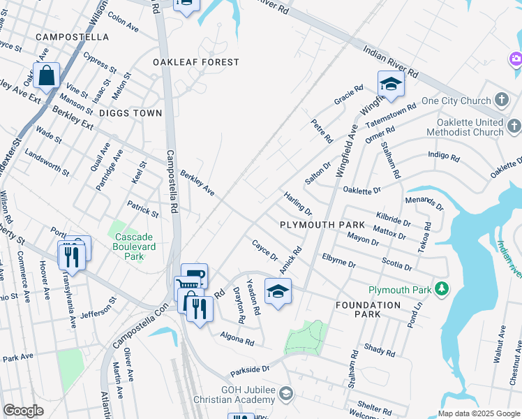 map of restaurants, bars, coffee shops, grocery stores, and more near 606 Bethel Rd in Chesapeake