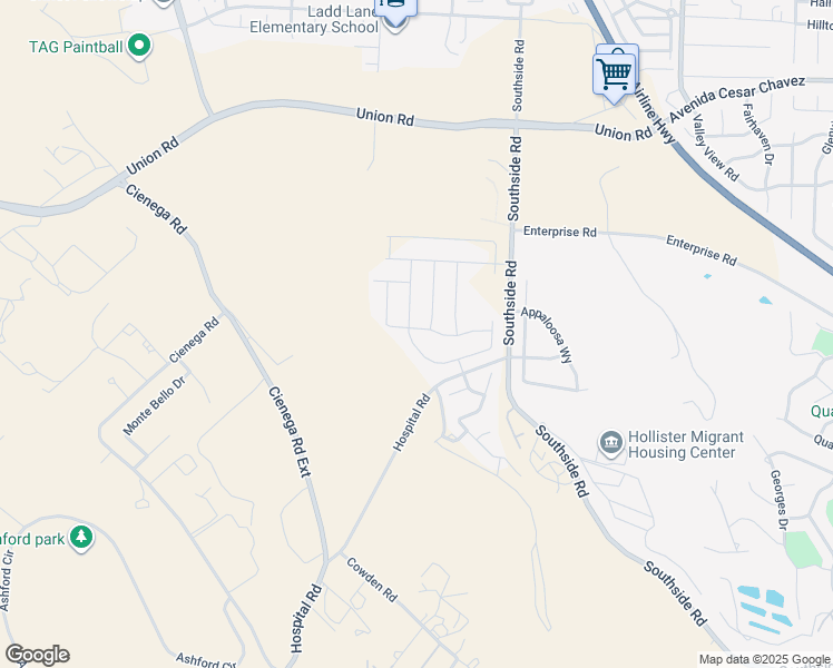 map of restaurants, bars, coffee shops, grocery stores, and more near 677 Sacramento Way in Hollister