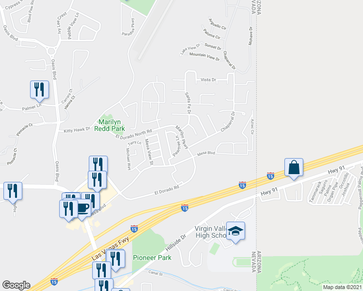map of restaurants, bars, coffee shops, grocery stores, and more near 722 Peartree Lane in Mesquite