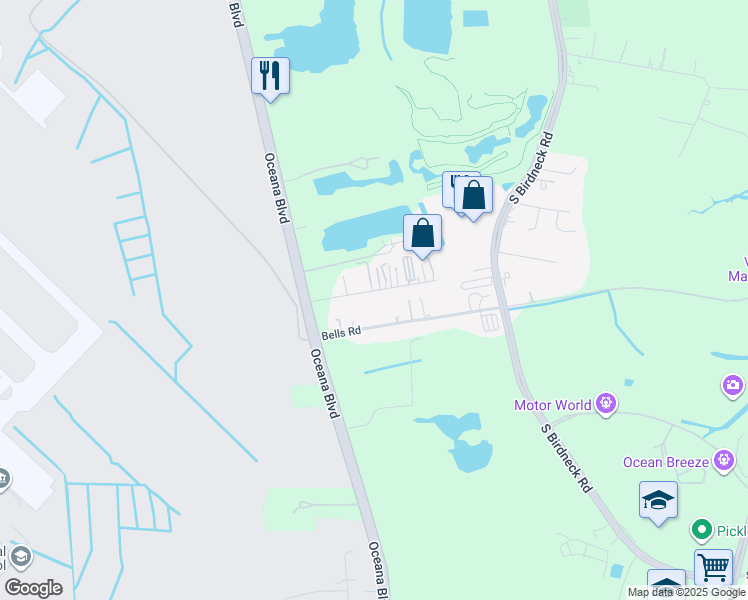 map of restaurants, bars, coffee shops, grocery stores, and more near 1295 Credle Road in Virginia Beach