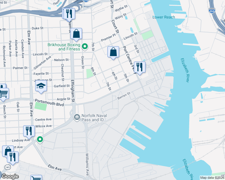 map of restaurants, bars, coffee shops, grocery stores, and more near 572 Portsmouth Boulevard in Portsmouth