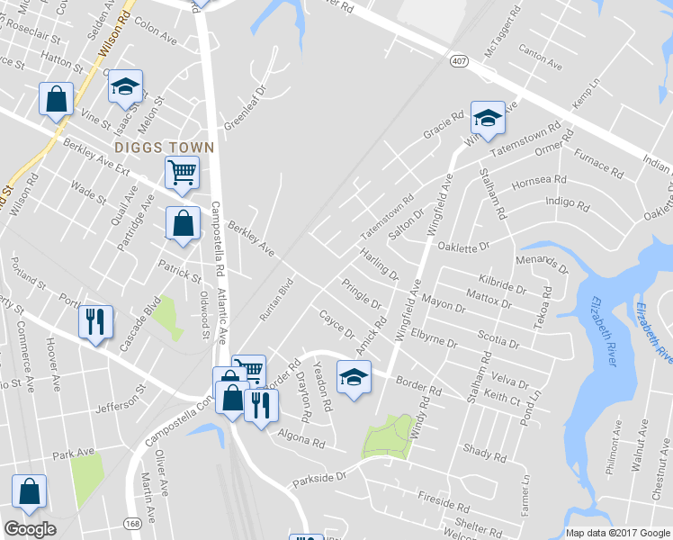 map of restaurants, bars, coffee shops, grocery stores, and more near 604 Bethel Road in Chesapeake
