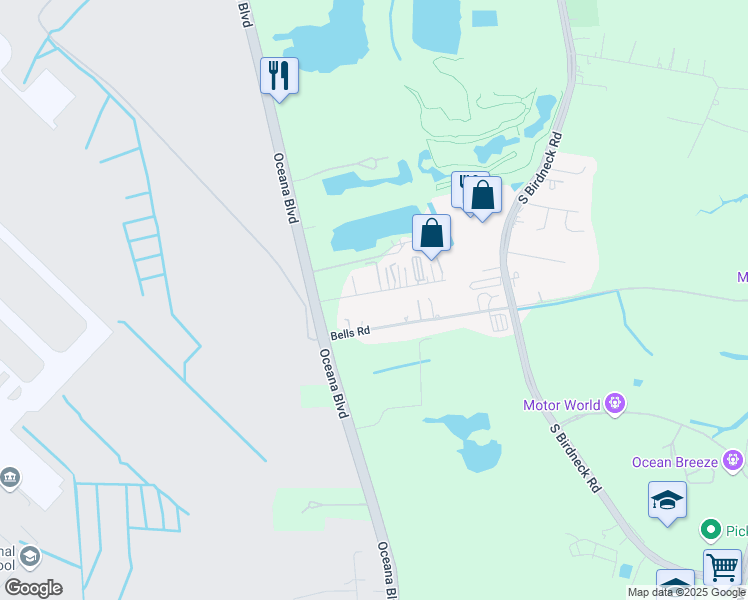 map of restaurants, bars, coffee shops, grocery stores, and more near 1295 Credle Road in Virginia Beach