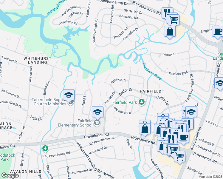 map of restaurants, bars, coffee shops, grocery stores, and more near 637 Reasor Drive in Virginia Beach