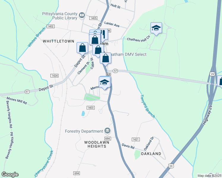 map of restaurants, bars, coffee shops, grocery stores, and more near 326 South Main Street in Chatham