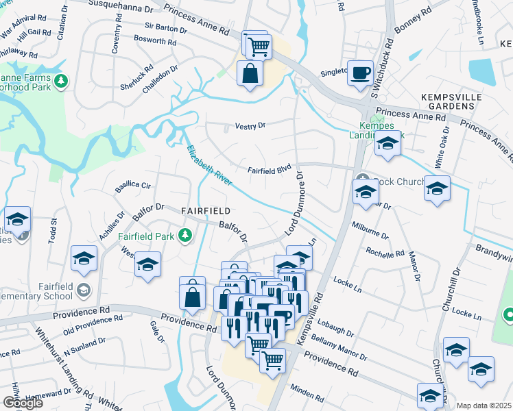 map of restaurants, bars, coffee shops, grocery stores, and more near 5260 Locke Ln in Virginia Beach