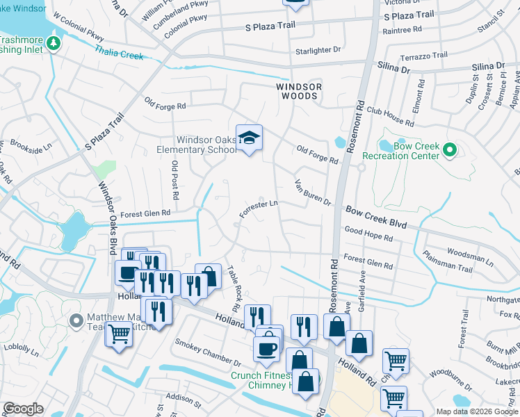 map of restaurants, bars, coffee shops, grocery stores, and more near 3713 Forrester Lane in Virginia Beach