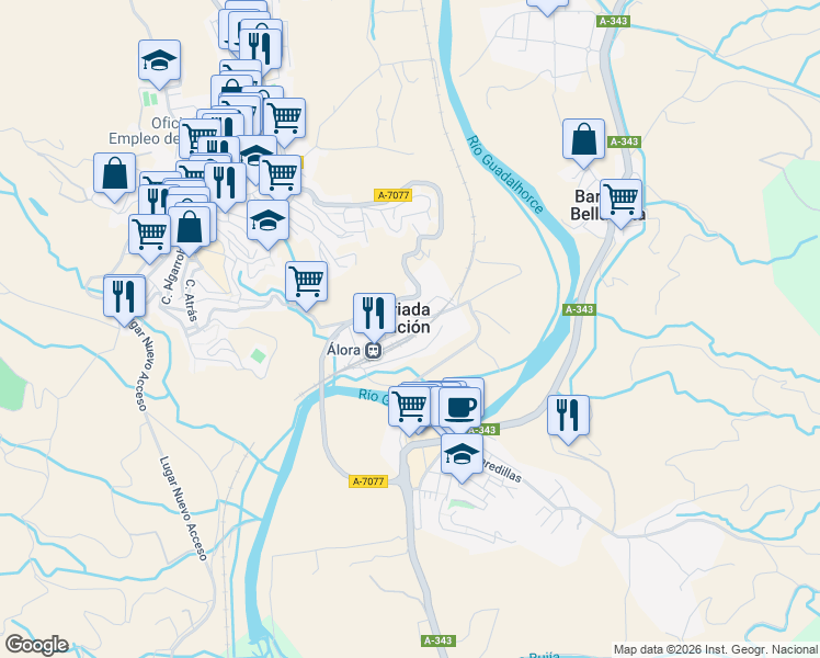 map of restaurants, bars, coffee shops, grocery stores, and more near 35 Explanada de la estación in Barriada Estación