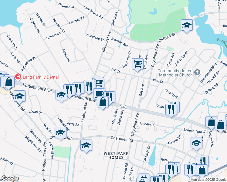 map of restaurants, bars, coffee shops, grocery stores, and more near 11 Maurice Avenue in Portsmouth