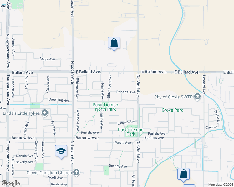 map of restaurants, bars, coffee shops, grocery stores, and more near 811 Twinberry Avenue in Clovis