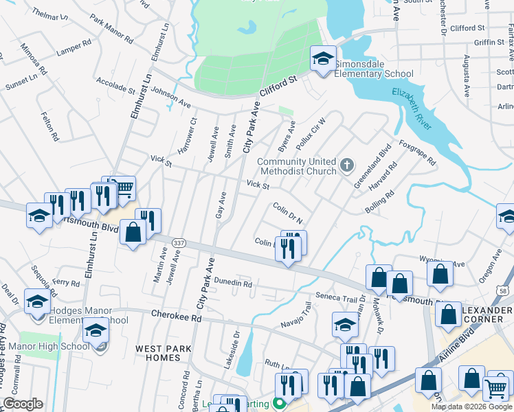 map of restaurants, bars, coffee shops, grocery stores, and more near 21 Byers Avenue in Portsmouth